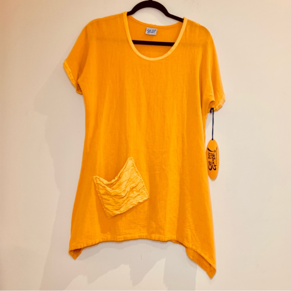 Oh My Gauze Tunic Top Women Sz 1 S/M Asymmetrical Boho Artsy Lagenlook Costal
